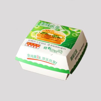 China Recyclable White Cardboard Hamburger Folding Cardboard Snack Box Chicken Rice Box for sale