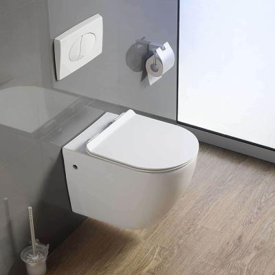 China Hot Selling Double-flush Economy Toilets Rimless Flush Wall-hung WC Mounted Bathroom Ceramic Tankless Wall Hung Toilet For Hotel for sale