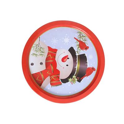 China Round Christmas Promotion Packaging Box Christmas Design Tin Serving Tray for sale