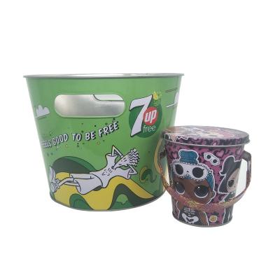 China Wholesale and retail popcorn flower ice cream or food packaging box manufacturers for sale colorful custom tin bucket, small tin bucket, tin ice bucket for sale