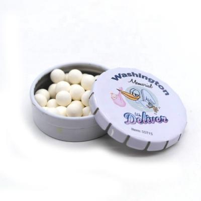 China Small Round Candy Metal Click Snap Tin Case For Mints Pill Metal Packaging for sale