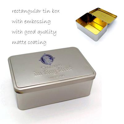 China Recyclable Matte Silver Metal Cookie Box With Hinged Lid for sale