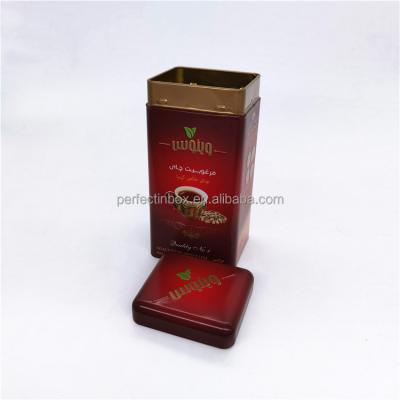 China Beverage 100 gram 250 gram square and embossed metal printing custom tin tea container for sale