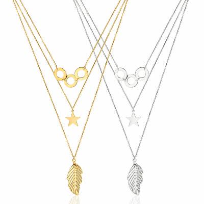 China Trendy Fashion 18k Gold Plated Jewelry New Leaf Star Necklace Set Jewelry Choker Pendant Necklace for sale