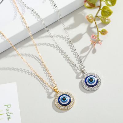 China 2021 FASHIONABLE Hot Selling Turkish Blue Eye Pendant Necklace Paved Crystal Gold Plated Eyes Necklace Evil Jewelry for sale