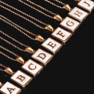 China Wholesale Unique 2021 Fashion 18K Gold Plated Necklace Letter Square Initial Shell Pendant Stainless Steel Necklaces Jewelry Wholesale for sale