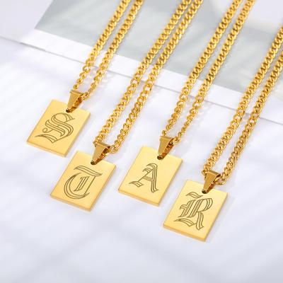 China Wholesale 2021 Fashion Necklaces Stainless Steel Gold Plated Unique Old English Initial Letter Square Font Necklace Jewelry Pendant 2021 for sale