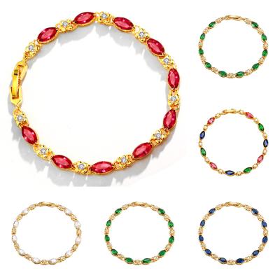 China TRENDY Temperament Fashion 24K Gold Plated Chain Jewelry For Women Colorful Gemstone Charm Bracelets for sale