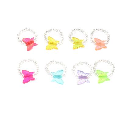 China INS Cute Transparent Beads Candy Color Butterflies Rings 8 Set Adjustable Elastic Rings For Women Girl for sale