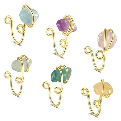 China FASHIONABLE Colorful Natural Ring Ear Clip Cuffs Nose Body Jewelry 1Pcs Crystal Stone Fake Piercing Nose Ring Clip Copper Wire Entangle for sale