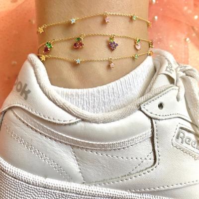 China New Trendy Designs Gold Plated Women Jewelry Chain Party Fruit Charm Hot Fashion High Quality Zircon Anklet for sale