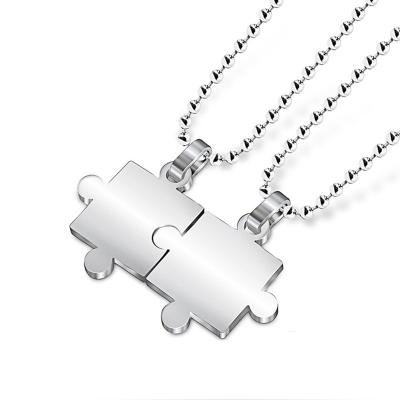 China TRENDY Stainless Steel White Couples Puzzle Necklace Best Friends Jewelry Set Puzzle Necklace Unisex Pendant for sale