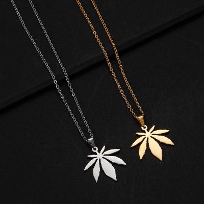 China Trendy Accessories Unisex Men's Hip Hop Stainless Steel Fashion Stainless Steel Cool Maple Leaf Pendant Necklace for sale