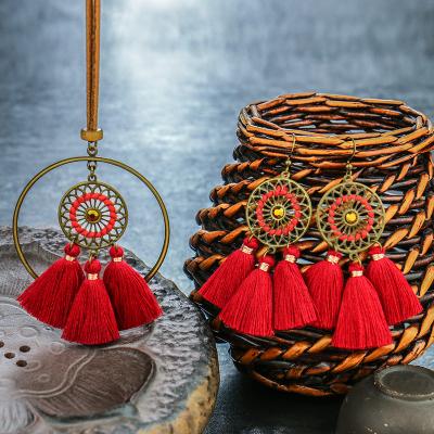 China Bohemia Jewelry Vintage Tassel Earrings Ethnic Hot Selling Handmade Necklace Set Stock Fashion Jewelry Wholesale Set for sale