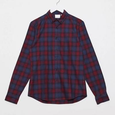 China Breathable Custom Slim Fit Stretch Tartan Check Shirts Red Men Button Down Collar Mens Shirts for sale