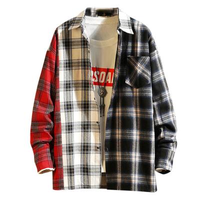 China Custom Made Breathable Multicolor Autumn Patchwork Polyester Patchwork Shirts Men's Casual Long Sleeve Shirt Men for sale