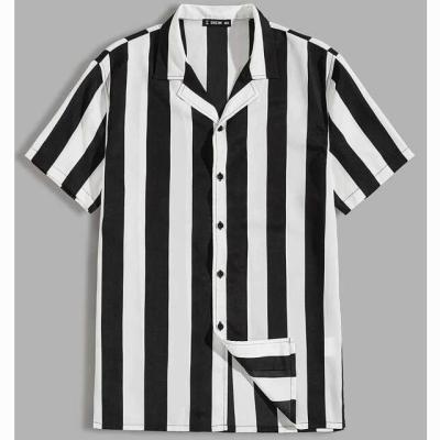 China Custom Wholesale OEM Men's Clothing Breathable Shirt Short Sleeve Striped Shirts For Men 100% Cotton for sale