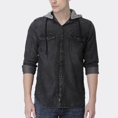 China Breathable Fashion Customized Black Washed Casual Mens Denim Shirts Jacket for sale