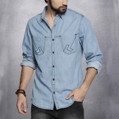 China Breathable Vintage Long Sleeve Blue Faded Color Shirts Mens Casual Denim Shirt for sale