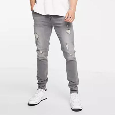 China Custom Color Fade Proof Logo Cotton Men's Cotton Men's Lattice Gray Skinny Pants Designer Custom Jeans for sale