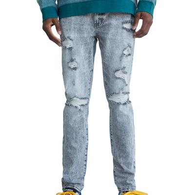 China New Sustainable Custom Stylish Skinny Comfort Ripped Detailing In Light Gray Washed Jeans Man for sale