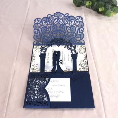 China Cheapest Elegant Europe Navy Wedding Invitations 3d Laser Cut Card for sale