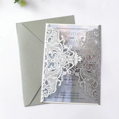 China North America Glitter Wedding Cards Geometric Floral Bridal Shower Engagement Birthday Party Laser Card Invitations for sale