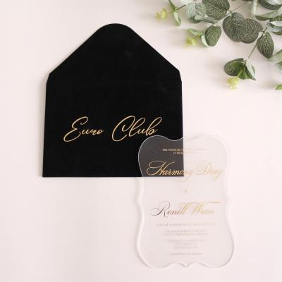 China Europe Popular Transparent Acrylic Invitation Card With Black Envelope Custom Text for sale