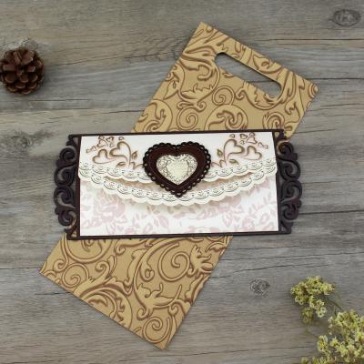 China Beautiful Europe Heart Shape Laser Cut Wooden Wedding Invitation Card for sale