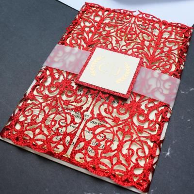 China Europe Luxury And Latest Elegant Design Wedding Invitations Laser Cut Glitter for sale