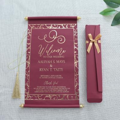 China India China factory custom printed hot stamping foil wedding invitation cards double sided roll paper invitation with box for sale