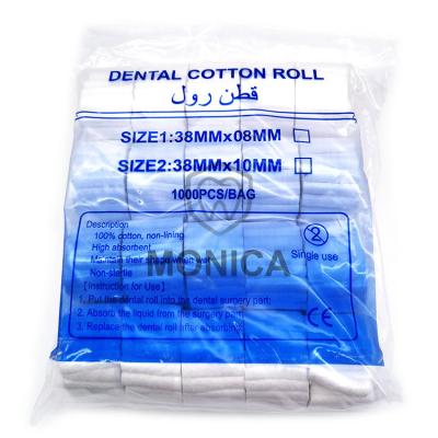 China Metal dental cotton roll 8x30mm dental 50pcs/roll, 20rolls/bag, dental cotton roll 20bags/carton for sale