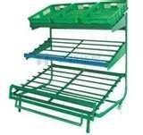 China 3 Layers Green Metallic Fruit And Vegetable Rack Display Stands With Label for sale