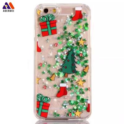 China Perfectly fitting Christmas promotion cell phone case with bling 3D printed liquid Christmas theme for iphone 6 case for sale