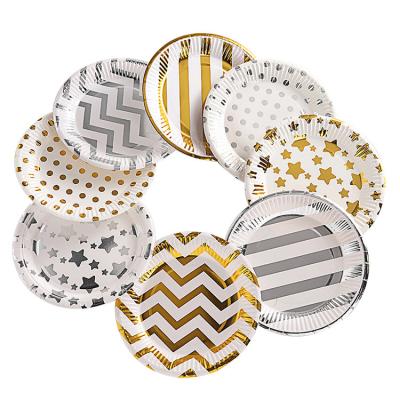 China Modern Gold And Silver 7inch Round Shape Party Paper Plate For Dessert And Dinner for sale