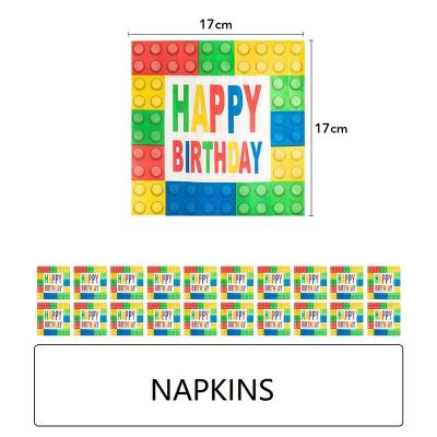 China Modern Factory Building Blocks Birthday Party Set Children's Game Blocks Party Supplies Disposable Birthday Cutlery for sale