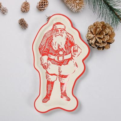 China Modern Santa Claus Animal Reindeer Brown Bear OEM Paper Plate for Christmas Theme Party for sale