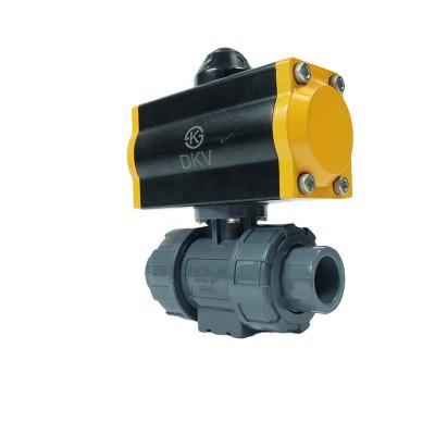 China A General PVC Plastic Pneumatic Ball Valve 3 Way Unions Triple Way Pneumatic Valve For Water Air for sale