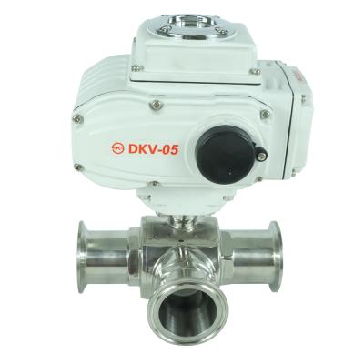 China DKV Grade 2 Inch 12v 24v 110v Sanitary Tri Way Flange 3 Electric Control Electric Ball Valve For Water DN15”~DN100 for sale