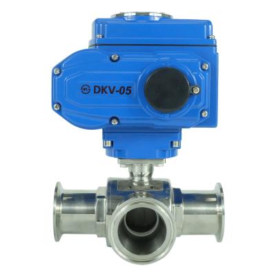 China General Type 304 Stainless Steel CF8M L DKV 25mm 2inch 24v Sanitary Ball Valve 3 Way DC ON&Off Valve 3 Port T Port 3 Way Electric Motor Actuator for sale