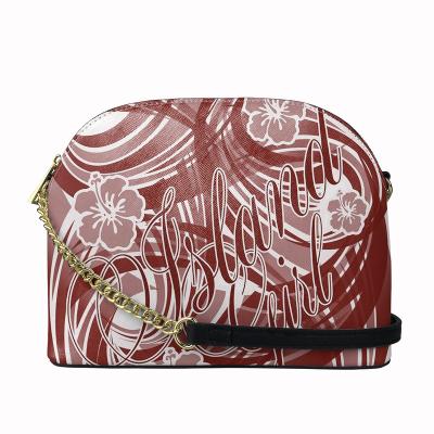 China Day Cross - Red Polynesian Tribal Print Body Bag Cross - Body Bags for Women Popular Girls Fashionable Custom Shell Bag Leather Crossbody Sling Bags for sale