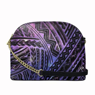 China Day Cross - Polynesian Traditional Tribal Print Body Bag Purple Print Shoulder Bags For Women Leather Luxury Custom PU Shell Bags Crossbody Shoulder Bag for sale