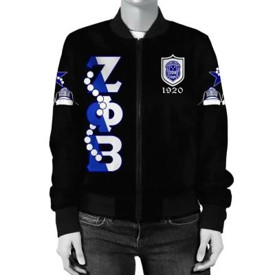 China Zeta Phi Beta Pearls Black Bomber Jacket QUICK DRY for Women Logo Girls Winter Jacket Oversized Bomber Jacket Custom Made Wholesale for sale