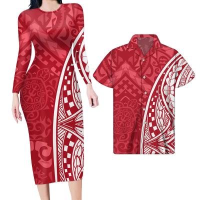 China Autumn Anti-Static Dress for Women Floral Print Elegant Ladies Retro Maxi Skirts Polynesian Tribal Red Custom Made Dress for sale