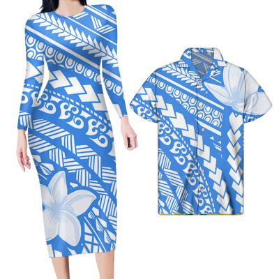 China Hot Sale Women Anti-Static Casual Dresses Long Skirts Flower Designer Dress Custom Plus Size Blue Polynesian Tribal Women's Dresses for sale