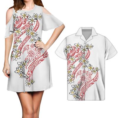 China Colorul Breathable Polynesian Style Matching Dress For Couples Elegant White Floral Casual Dresses 2021 Summer New Arrival Dress for sale