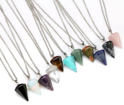 China New Wholesale Hiphop Crystal Natural Stone Pendant Stock For Women Men Rock Geometric Hexagon Pendants Necklaces Jewelry for sale