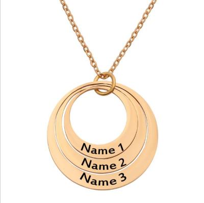 China CLASSIC Custom Stainless Steel Personalized Three Name Jewelry 3 Cavity Hyperbola Round Pendant Necklace for sale