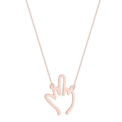 China Stainless Steel Trendy Pendant Jewelry Women Men Middle Finger Necklace Hollow Middle Finger Hip Hop Gesture Necklace for sale