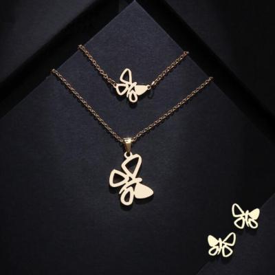 China Fashionable Wholesale Stainless Steel Jewelry Necklace Bracelet And Earring Set Butterfly Jewelry Set for sale